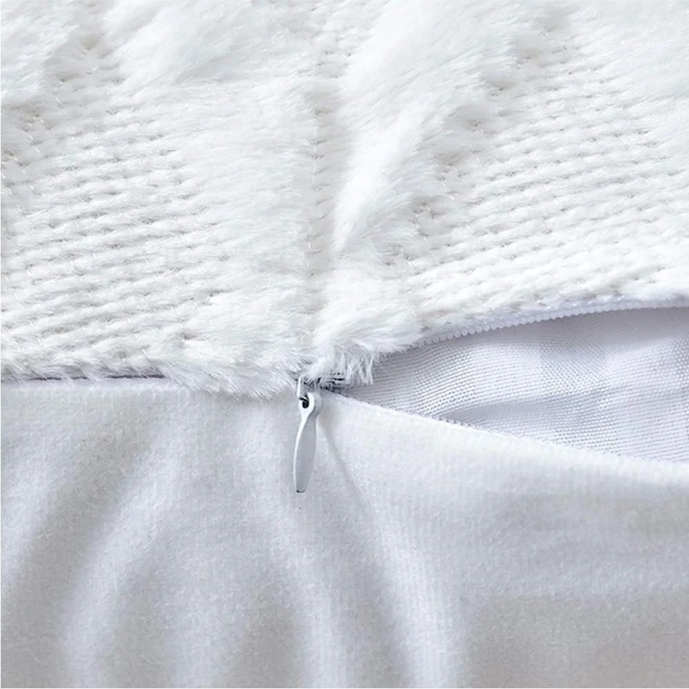White Ivory Farmhouse Pillow Cover Furry Faux Luxury Soft Warm Pillow Case Set